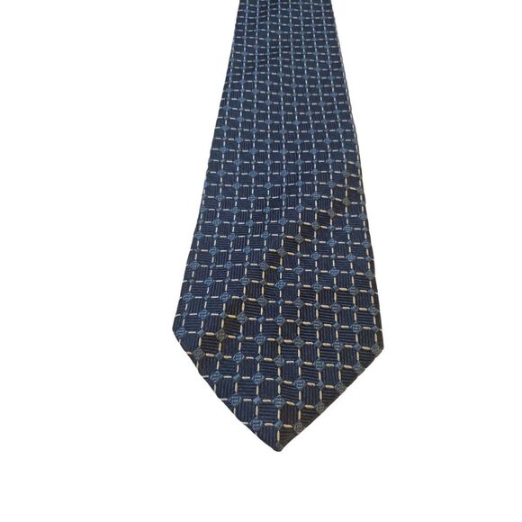 Huntington Men's Tie Blue White Textured Geometric Squares Pure Silk Made U.S.A. - Picture 2 of 13